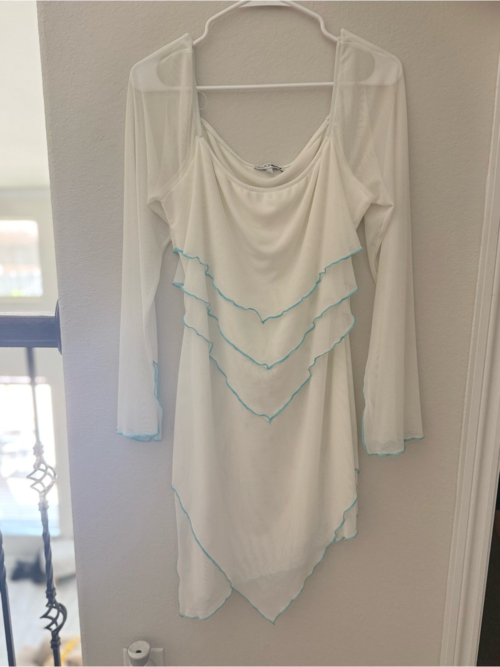 Fashion Nova White Mini Dress with Aqua Trim